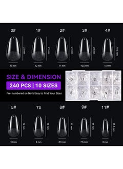 gelike ec Short Almond Nail Tips: 240Pcs Soft Gel Tips For Almond Shaped Full Cover Gel X Nail Tips Pre Etched Pmma Resin Clear False Nails 10 Sizes  - Image 4
