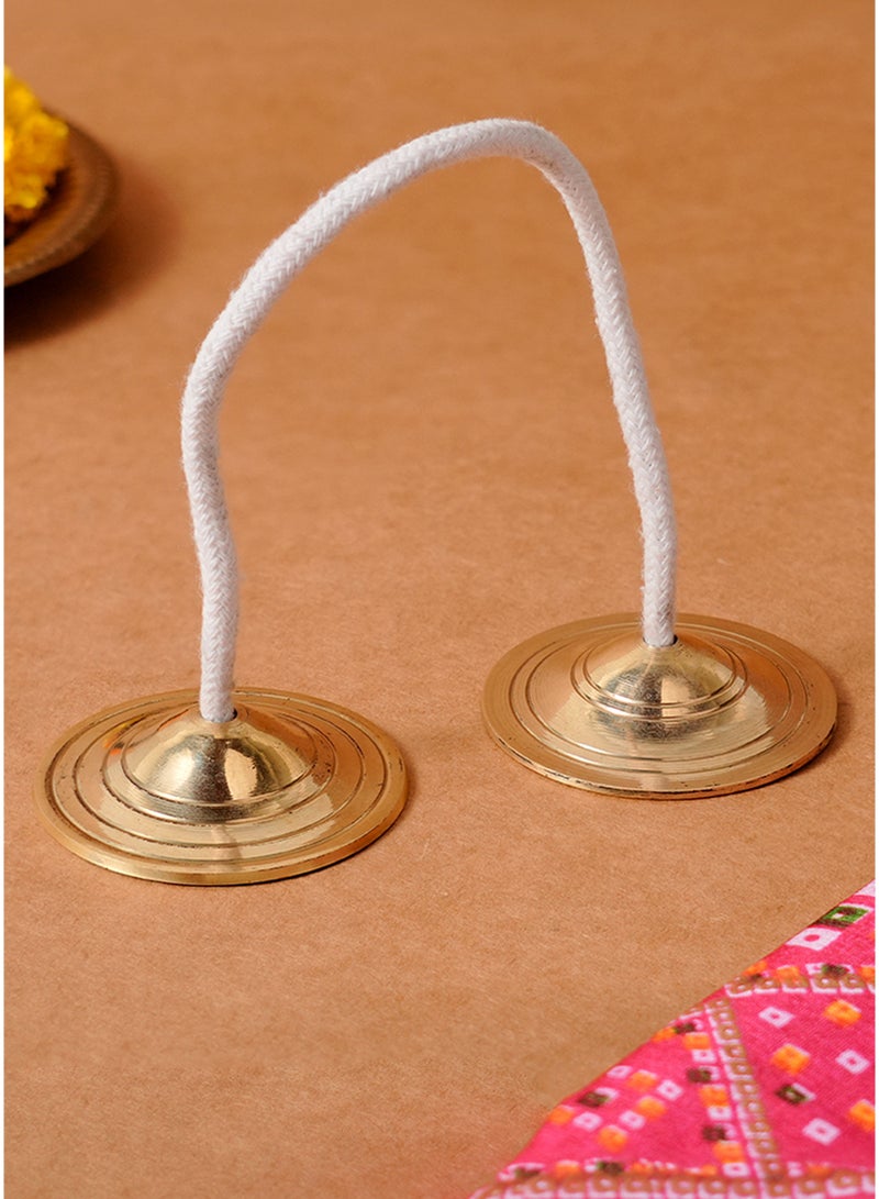 Madhoor Manjira Brass Pooja Accessory Gold-Tone for Pooja, Prayer & Home Temple Use, 1 Set - Image 2