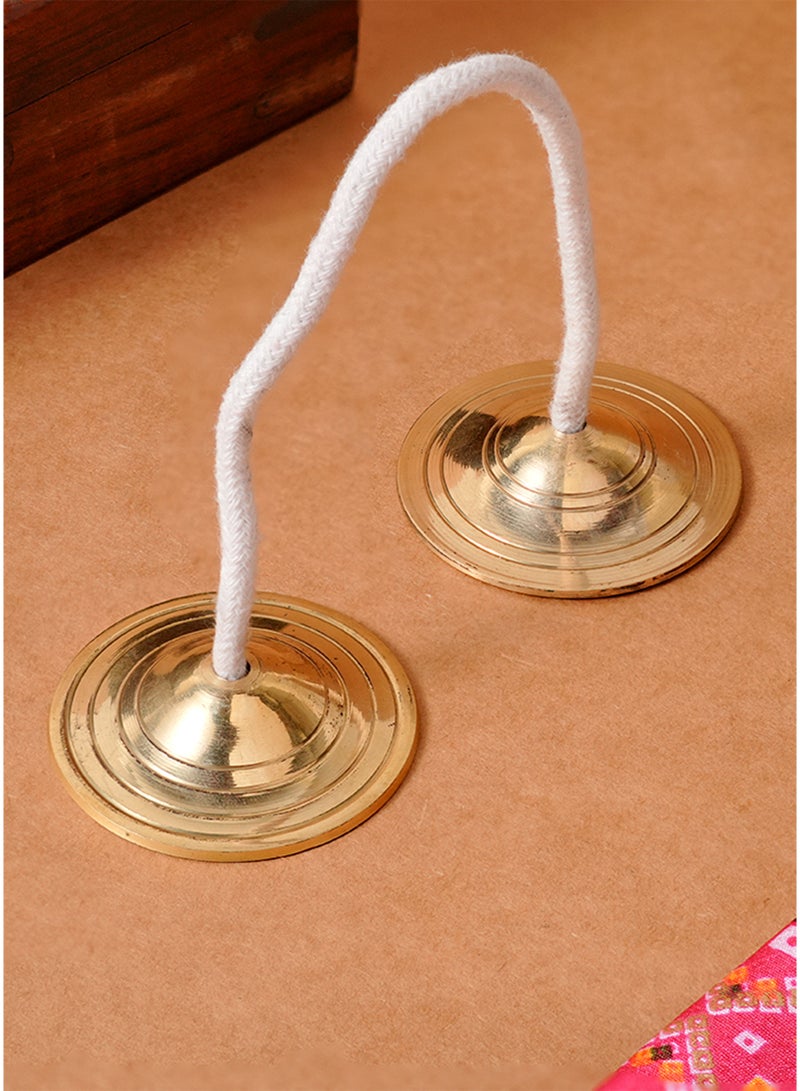 Madhoor Manjira Brass Pooja Accessory Gold-Tone for Pooja, Prayer & Home Temple Use, 1 Set - Image 3