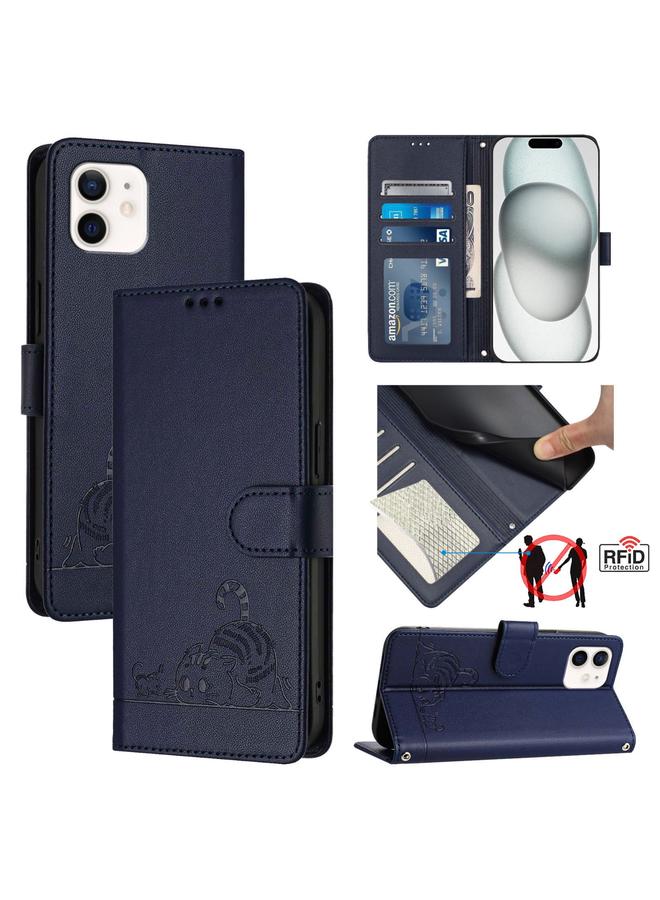 زبون جراب لهاتف iPhone 12 mini من البولي يوريثان بنمط قطة وفأر منقوش بتقنية RFID مع حزام معصم - Image 1