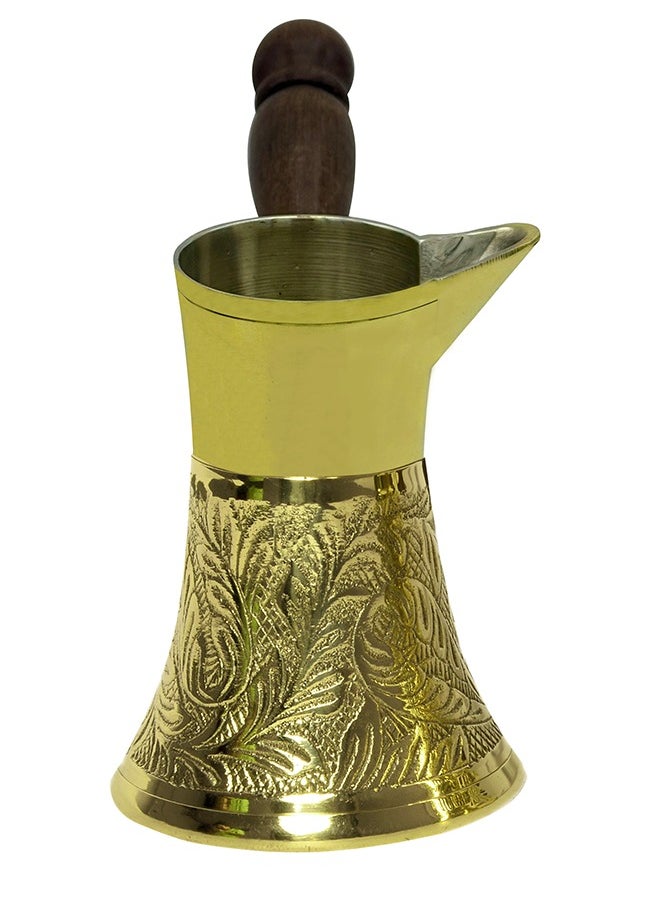 Majestic Majestic Brass Turkish Coffee Pot – Capacity: 160 ml (Small Size), Embossed Design, Golden Color – Handcrafted with Wooden Handle, Perfect for Turkish Coffee, Arabic Coffee, Tea, Milk, and Hot Beverages  - Image 1
