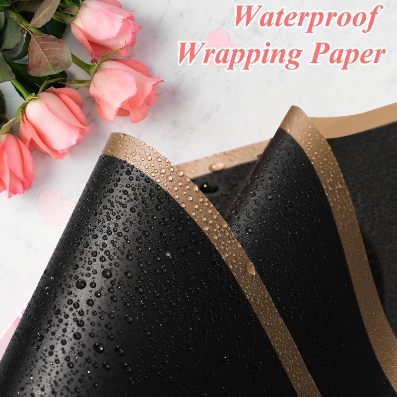 RowinsyDD 40 Sheets Black Flower Wrapping Paper, Waterproof Packaging Paper for Floral Bouquets, 22.8 x 22.8 inch Gift Packing Florist Supplies - Image 3