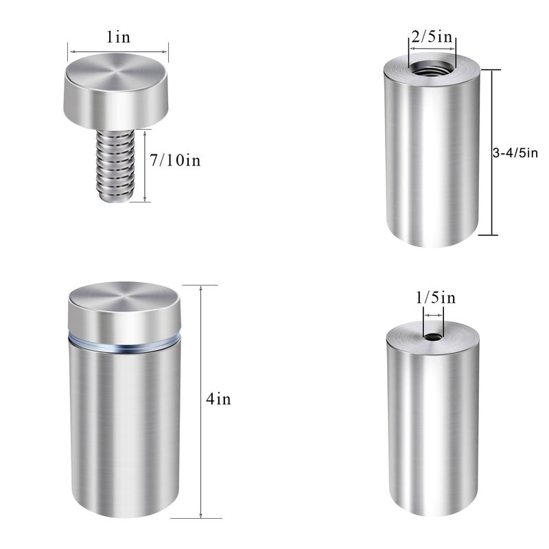 Osring 1in Dia x 4in Ln Wall Standoffs Stainless Steel Large Sign Standoff Holder, Brushed Nickel Advertising Nails Screw Mounting Hardware Holder for Acrylic Board and Sign Display, 8 Pack - Image 2