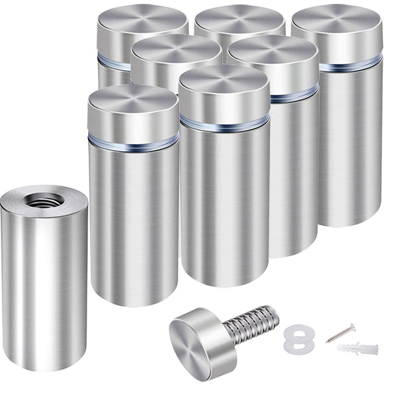 Osring 1in Dia x 4in Ln Wall Standoffs Stainless Steel Large Sign Standoff Holder, Brushed Nickel Advertising Nails Screw Mounting Hardware Holder for Acrylic Board and Sign Display, 8 Pack - Image 1