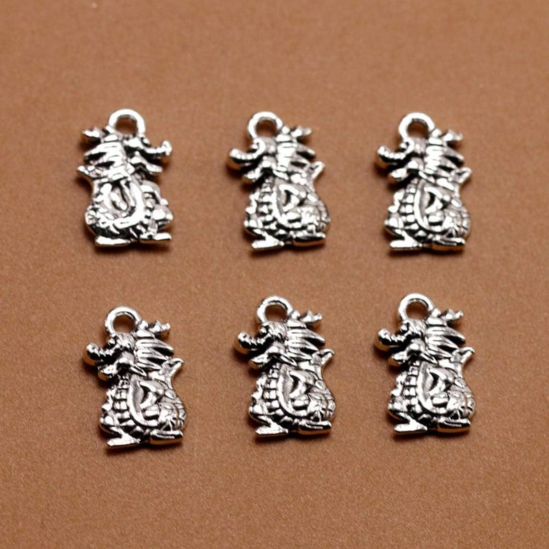 comfrt 50pcs Antique Dragon Charms Pendants Alloy Chinese Zodiac Charms Happy Lunar New Year Party Gifts Necklace Bracelet Accessories for DIY Craft Jewelry Making - Image 2