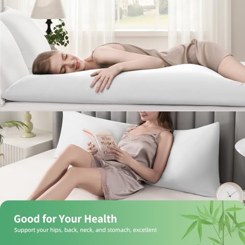 Parkdeny Body Pillowcase, Cooling Viscose from Bamboo Pillow Cover with Zipper Closure, Soft Moisture-Wicking for Hot Sleepers, Hair and Skin-Friendly, White, 1 Pack - Image 2