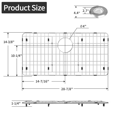 jkxoo 2878 x 1438 Sink Protectors for Kitchen Sink Stainless Steel Kitchen Sink Protector Sink Grate for Bottom of Kitchen Sink with Rear Drain Sink Grid for Single Bowl Kitchen Sink - Image 3