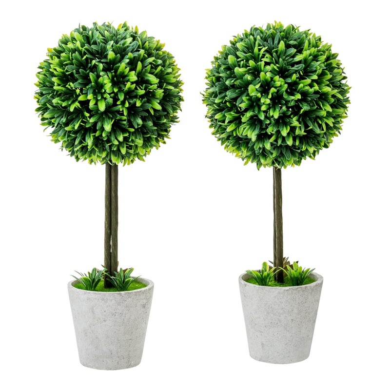 MyGift 15 Inch Artificial Boxwood Topiary Tree 2 Pack Potted Faux Plant Balls in Gray Pulp Planter Tabletop Home Dcor