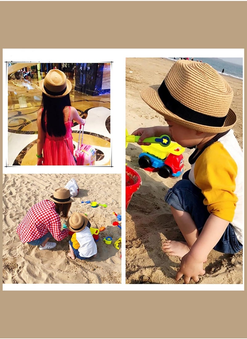 Vitacelli - Straw Sun Hat for Women, Girls Cute Summer Beach Cap Foldable Visor Floppy Wide Brim with Bowknot BROWN - Image 1