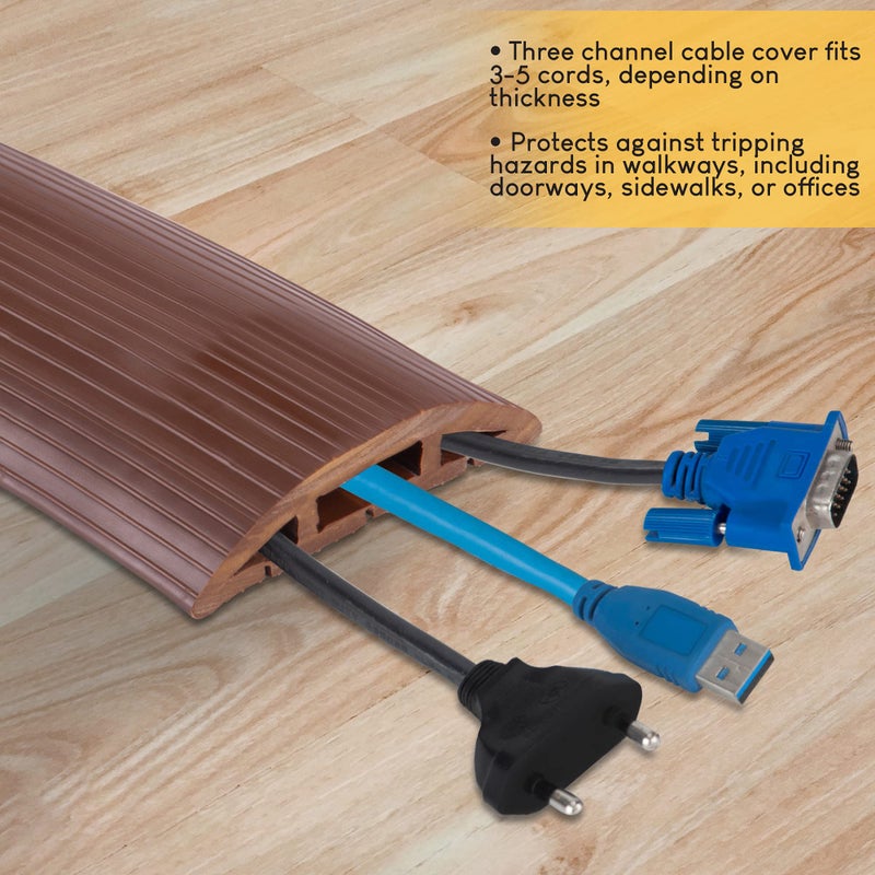 SimpleCord 4-Foot Cord Cover - Floor Cable Management Kit for Indoor or Outdoor Use - 3-Channel Cable Raceway for Sidewalks or Walkways by Simple Cord (Brown) - Image 4
