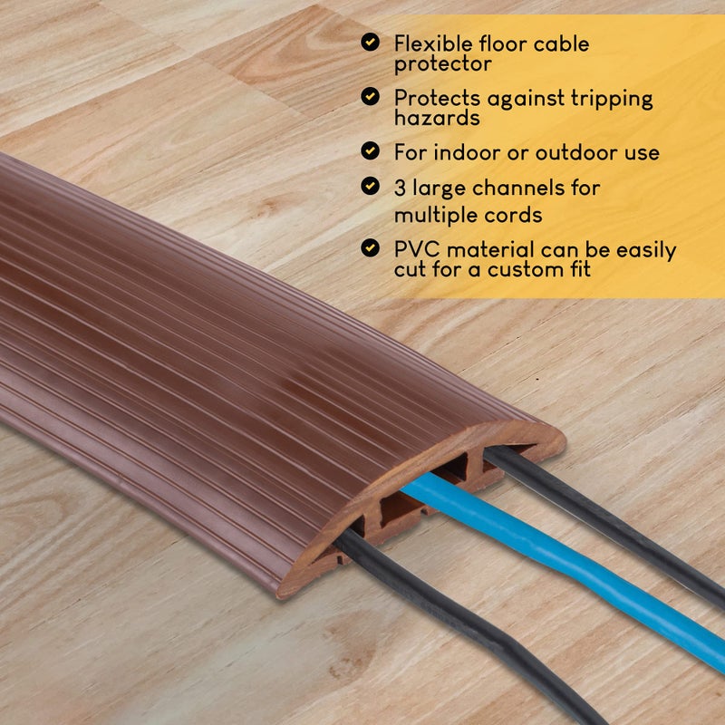 SimpleCord 4-Foot Cord Cover - Floor Cable Management Kit for Indoor or Outdoor Use - 3-Channel Cable Raceway for Sidewalks or Walkways by Simple Cord (Brown) - Image 3
