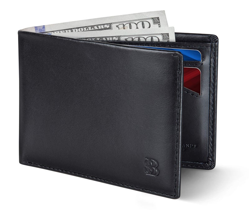 SERMAN BRANDS Mens Slim Bifold Wallet RFID Blocking Minimalist Front Pocket Full Grain Leather Wallets for Men - Thin & Stylish (Jet Black Elite) - Image 1