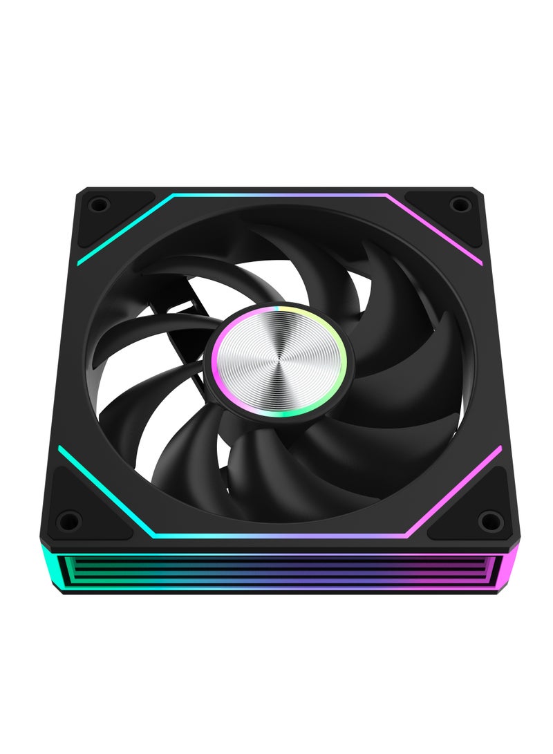 POWER XH-AL-NP 120mm ARGB Reverse Case Fan Black Edition, RGB Lighting Effect 5V 3PIN Motherboard Light Synchronization 400~1500RPM PWM PC Fan for Computer Case and Liquid Radiator (Three Pack)  - Image 4