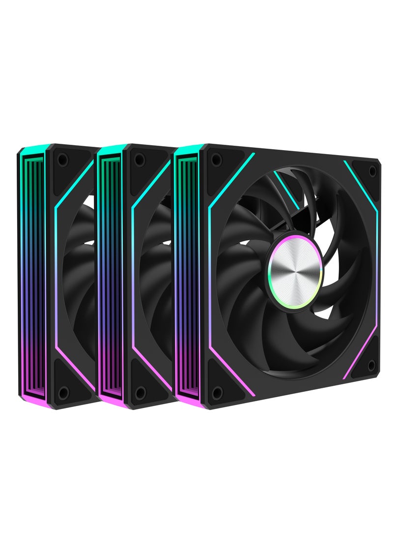 POWER XH-AL-NP 120mm ARGB Reverse Case Fan Black Edition, RGB Lighting Effect 5V 3PIN Motherboard Light Synchronization 400~1500RPM PWM PC Fan for Computer Case and Liquid Radiator (Three Pack)  - Image 1