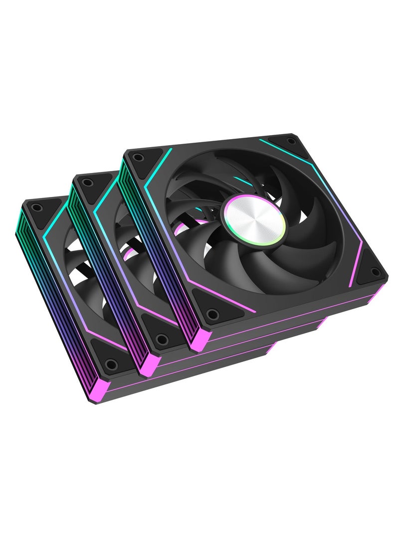 باور مجموعة من 3 مراوح تبريد لجهاز الكمبيوتر مقاس 120 مم بتقنية ARGB RGB PWM وشفرات معكوسة - مراوح هادئة عالية تدفق الهواء للهيكل والمبردات مع مزامنة 5 فولت ثلاثية الأطراف. - Image 4