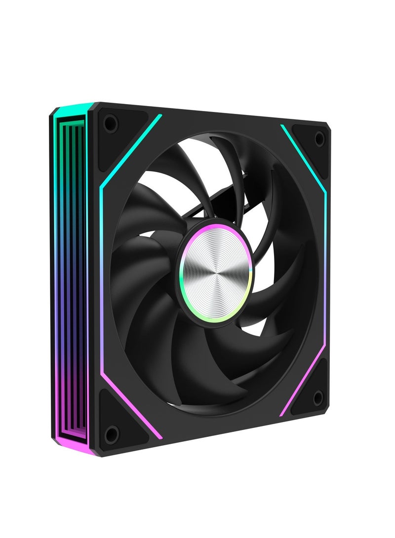 باور مجموعة من 3 مراوح تبريد لجهاز الكمبيوتر مقاس 120 مم بتقنية ARGB RGB PWM وشفرات معكوسة - مراوح هادئة عالية تدفق الهواء للهيكل والمبردات مع مزامنة 5 فولت ثلاثية الأطراف. - Image 5