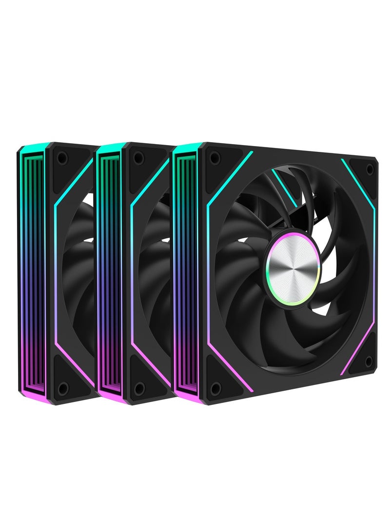 باور مجموعة من 3 مراوح تبريد لجهاز الكمبيوتر مقاس 120 مم بتقنية ARGB RGB PWM وشفرات معكوسة - مراوح هادئة عالية تدفق الهواء للهيكل والمبردات مع مزامنة 5 فولت ثلاثية الأطراف. - Image 3