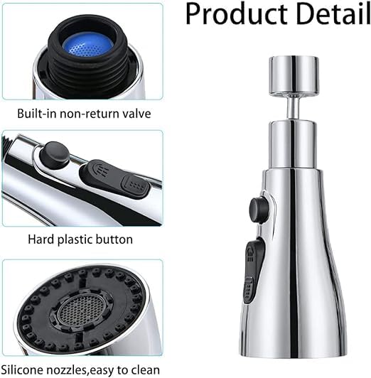 Kresal Universal Kitchen Faucet Head Sink Aerator Replacement Parts Pull Down Sprayer Big Angle Rotatable Anti Splash Extender for Regular and with Adapter - Image 2