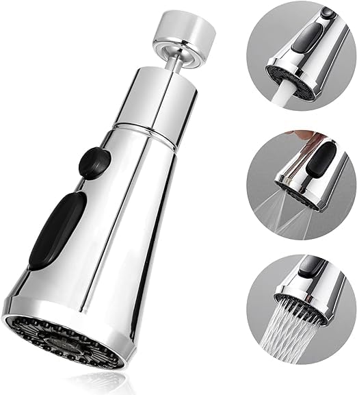 Kresal Universal Kitchen Faucet Head Sink Aerator Replacement Parts Pull Down Sprayer Big Angle Rotatable Anti Splash Extender for Regular and with Adapter - Image 1