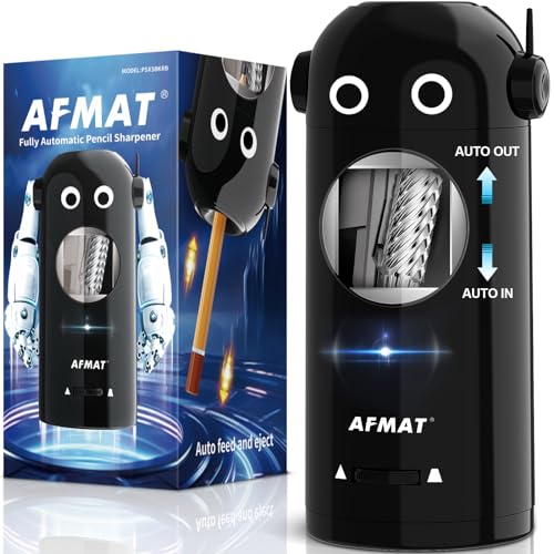 AFMAT PSX5RB Electric Pencil Sharpener, Fully Automatic Robot Pencil Sharpeners for Colored Pencils 7-11.5mm, Auto in & Out, Rechargeable Hands-Free Sharpener for Home, Classroom, Battery Operated - Image 1