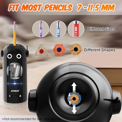 AFMAT PSX5RB Electric Pencil Sharpener, Fully Automatic Robot Pencil Sharpeners for Colored Pencils 7-11.5mm, Auto in & Out, Rechargeable Hands-Free Sharpener for Home, Classroom, Battery Operated - Image 3