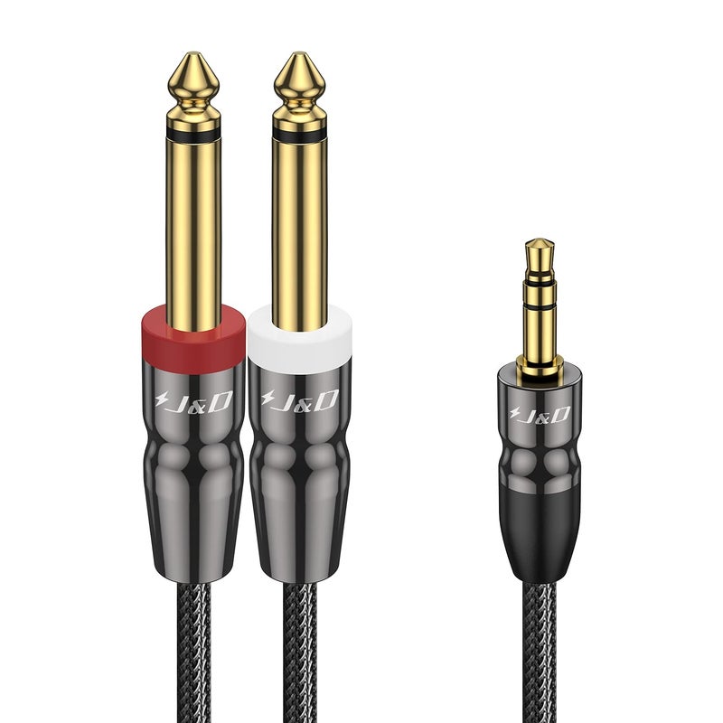 J&D 3.5mm to Dual 1/4 inch Stereo Splitter Y Cable, 3.5mm 1/8 inch TRS Stereo Male to Dual 1/4 inch 6.35mm Mono Male Y-Splitter Cable for Phone/Amplifiers/Mixer Audio Recorder, 1.5 Feet - Image 1
