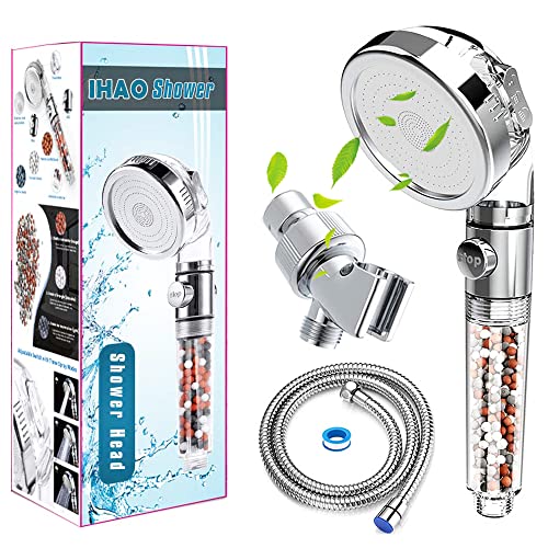 IHAO Filter Showerhead with Bracket Metal Hose High Pressure Handheld Shower Purifying Hard Water Softener Chlorine Flouride Filter Multi Modes Changeable Shower head Fresh Dry Skin Hair Loss - Image 1