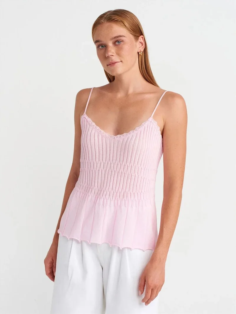 ديلفين DILVIN Ribbed Sleeveless V-neck Blouse