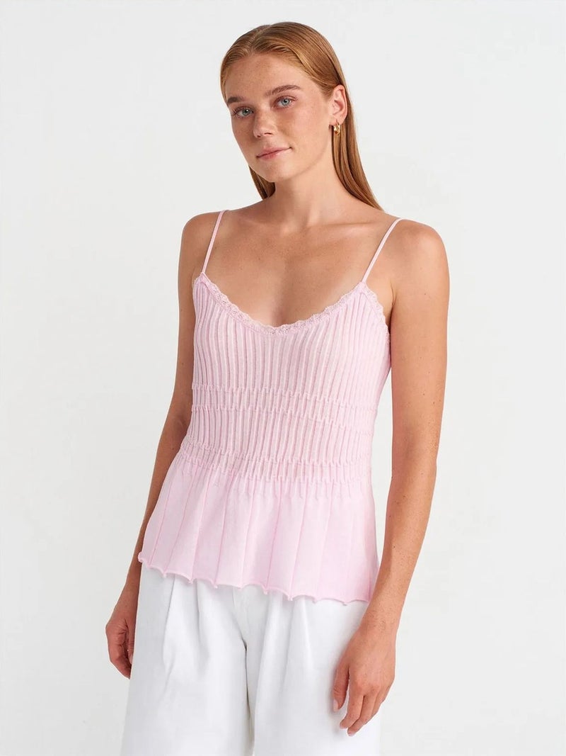 DILVIN Ribbed Sleeveless V-neck Blouse - Image 1