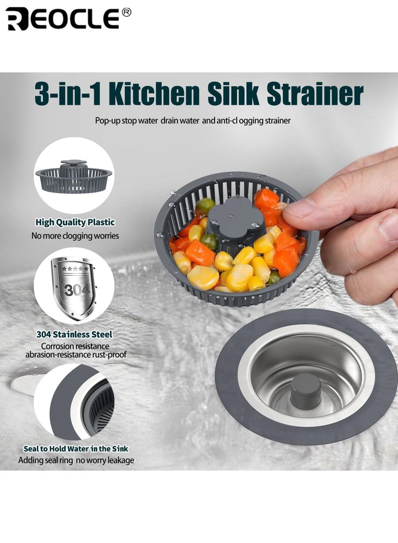 ريوكل الفولاذ المقاوم للصدأ بالوعة المطبخ مصفاة تصريف وسدادة مجموعة منبثقة مضادة للانسداد مرشح سلة سهلة التنظيف مانعة للتسرب دائم مثالية لأحواض المطبخ المنزلية - Image 2