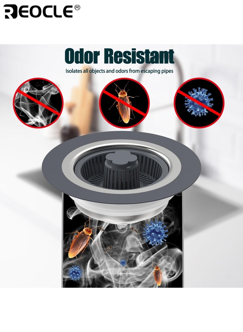 ريوكل الفولاذ المقاوم للصدأ بالوعة المطبخ مصفاة تصريف وسدادة مجموعة منبثقة مضادة للانسداد مرشح سلة سهلة التنظيف مانعة للتسرب دائم مثالية لأحواض المطبخ المنزلية - Image 5