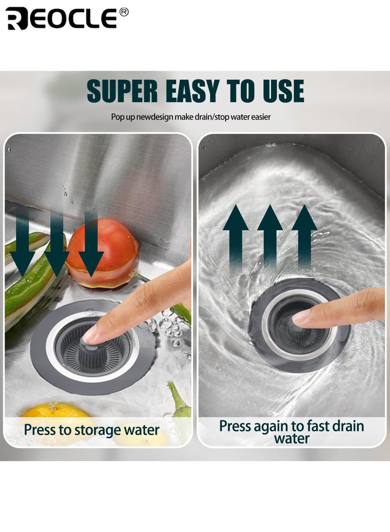 ريوكل الفولاذ المقاوم للصدأ بالوعة المطبخ مصفاة تصريف وسدادة مجموعة منبثقة مضادة للانسداد مرشح سلة سهلة التنظيف مانعة للتسرب دائم مثالية لأحواض المطبخ المنزلية - Image 4