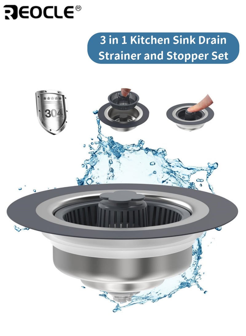 ريوكل الفولاذ المقاوم للصدأ بالوعة المطبخ مصفاة تصريف وسدادة مجموعة منبثقة مضادة للانسداد مرشح سلة سهلة التنظيف مانعة للتسرب دائم مثالية لأحواض المطبخ المنزلية - Image 1