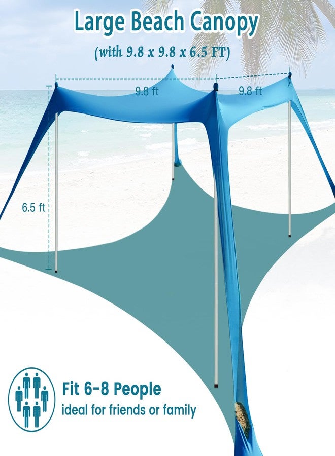 Clothclose Beach Tent - 10 x 10 FT Beach Canopy, Outdoor Shade Canopy for Camping, Portable Tent Sun Shelter UPF50 with 4 Stability Poles, Sandbags, Anti-Wind Ropes and Ground Pegs, Blue - Image 4