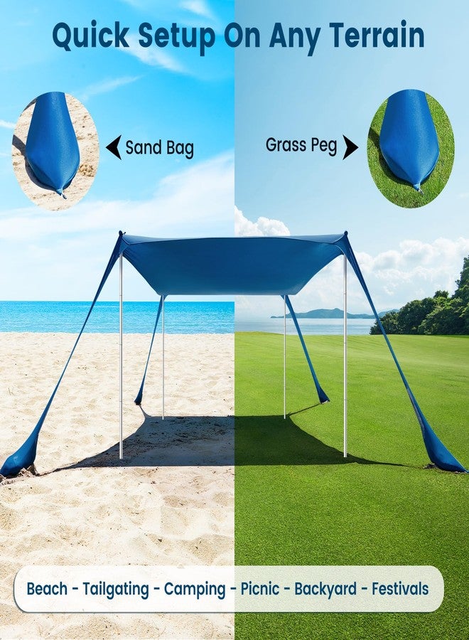 Clothclose Beach Tent - 10 x 10 FT Beach Canopy, Outdoor Shade Canopy for Camping, Portable Tent Sun Shelter UPF50 with 4 Stability Poles, Sandbags, Anti-Wind Ropes and Ground Pegs, Blue - Image 3