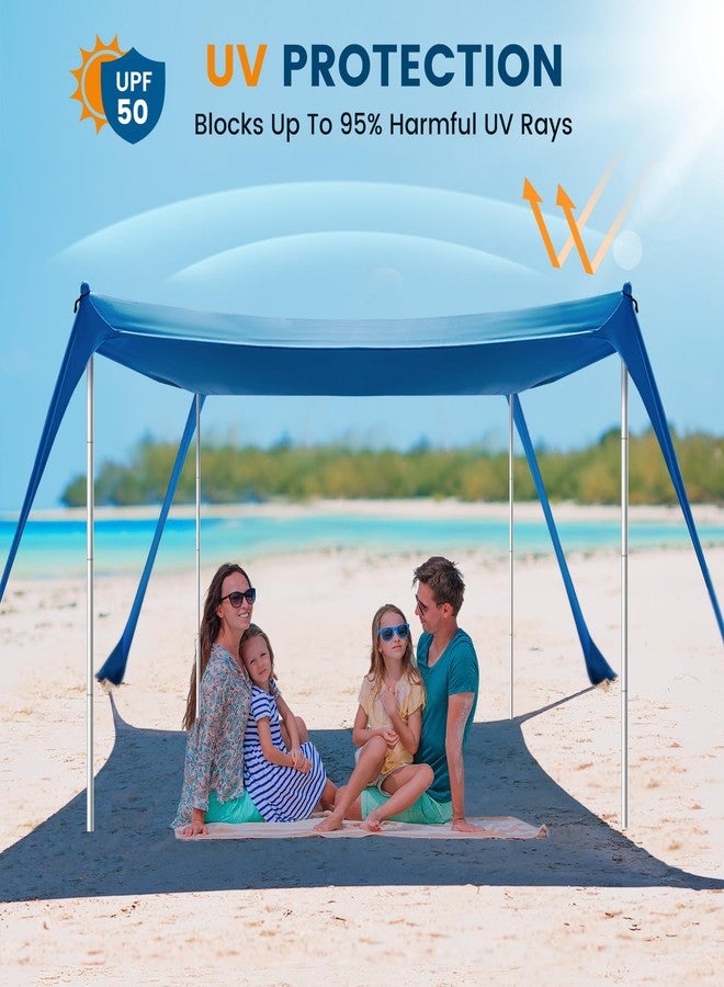 Clothclose Beach Tent - 10 x 10 FT Beach Canopy, Outdoor Shade Canopy for Camping, Portable Tent Sun Shelter UPF50 with 4 Stability Poles, Sandbags, Anti-Wind Ropes and Ground Pegs, Blue - Image 2