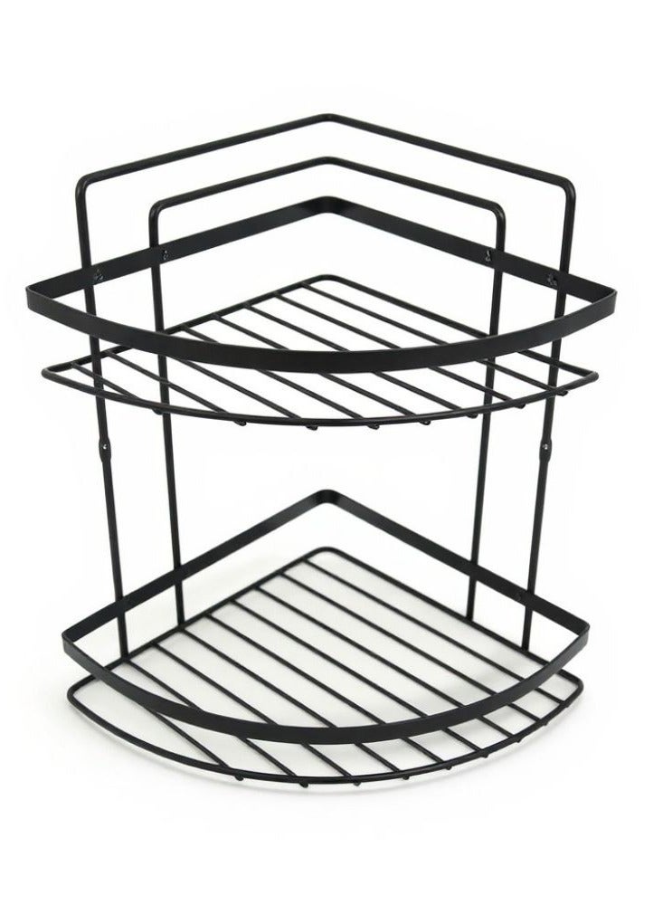 منظم رفوف زاوية الحمام من الفولاذ المقاوم للصدأ لصابون الشامبو والإكسسوارات، حامل متعدد الأغراض مقاوم للصدأ يأتي مع مسامير ومثبتات باللون الأسود من طبقتين.