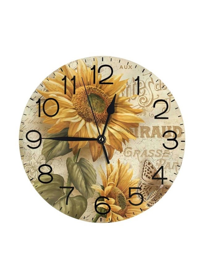 THOEWONG Sunflower Round Wall Clock, Vintage Butterfly Floral Rustic Country Silent Non Ticking Clocks, Battery Operated Easy to Read Wall Clock for Kitchen Living Room Bedroom Bathroom - Image 1