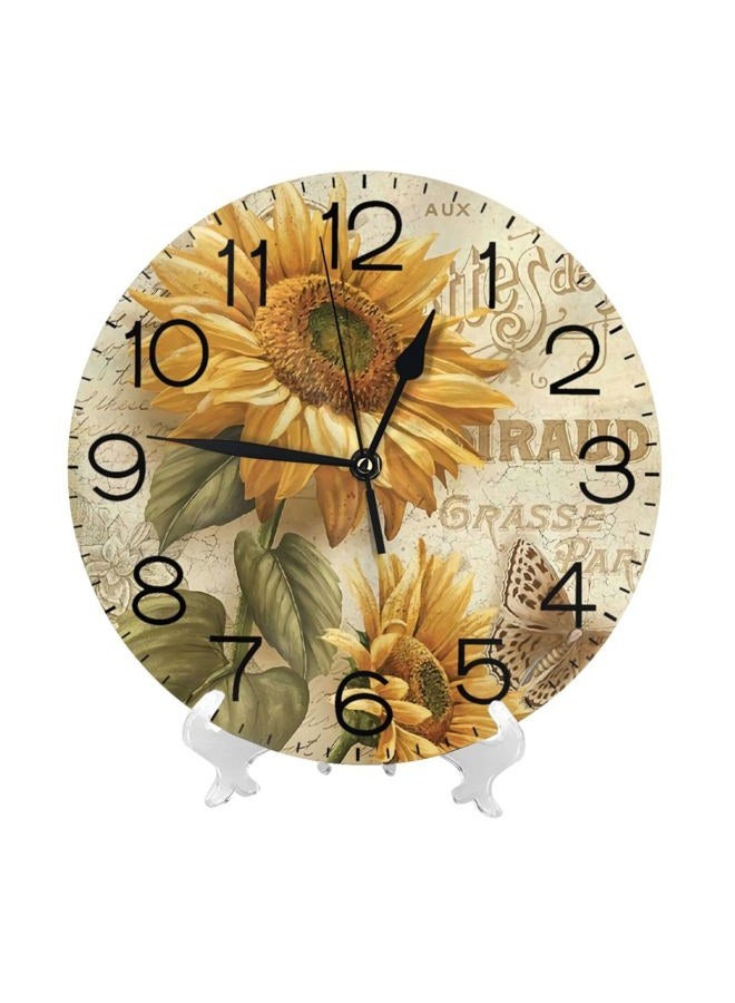 THOEWONG Sunflower Round Wall Clock, Vintage Butterfly Floral Rustic Country Silent Non Ticking Clocks, Battery Operated Easy to Read Wall Clock for Kitchen Living Room Bedroom Bathroom - Image 2