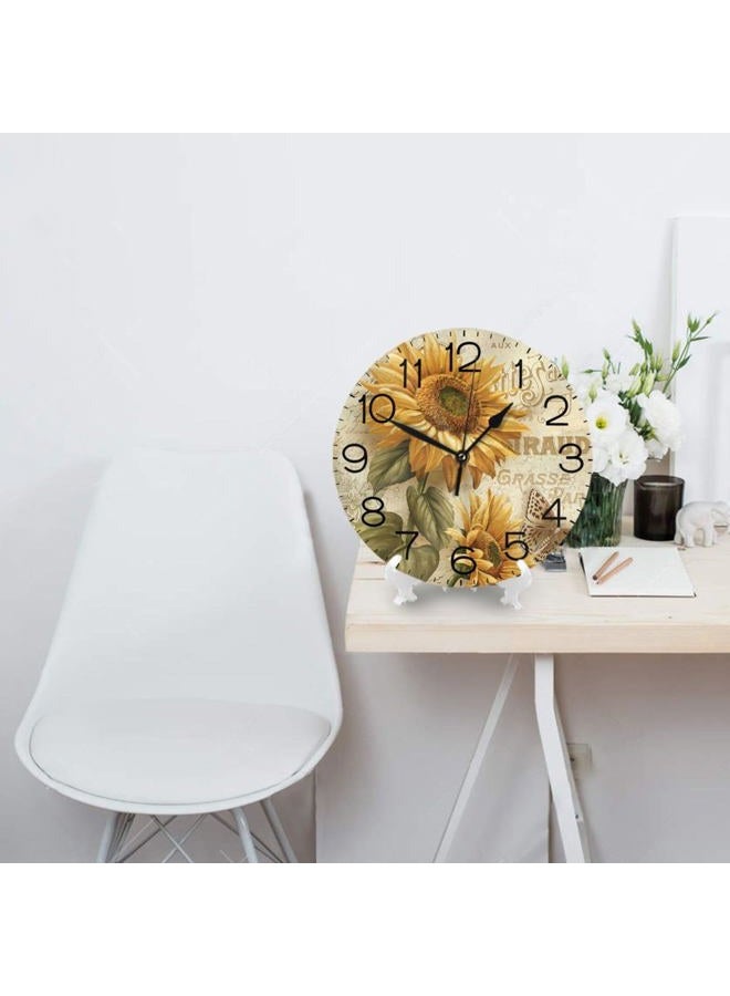 THOEWONG Sunflower Round Wall Clock, Vintage Butterfly Floral Rustic Country Silent Non Ticking Clocks, Battery Operated Easy to Read Wall Clock for Kitchen Living Room Bedroom Bathroom - Image 4