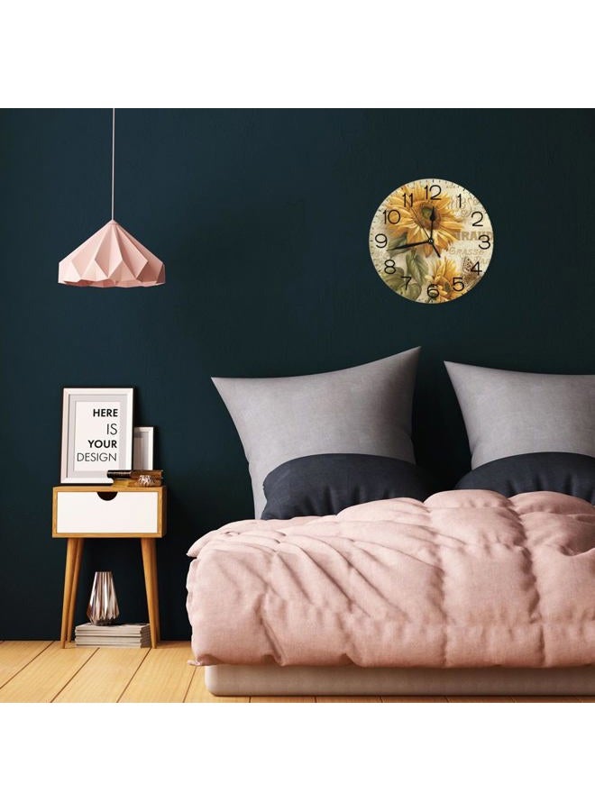 THOEWONG Sunflower Round Wall Clock, Vintage Butterfly Floral Rustic Country Silent Non Ticking Clocks, Battery Operated Easy to Read Wall Clock for Kitchen Living Room Bedroom Bathroom - Image 5