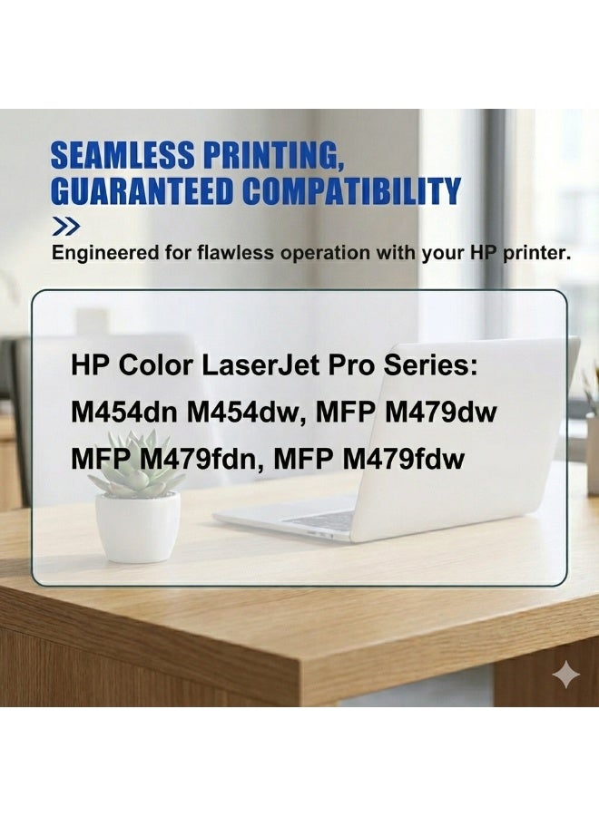 4 عبوات من خراطيش الحبر المتوافقة مع HP 415A W2030A W2031A W2032A W2033A (مع شريحة) لطابعات HP Color LaserJet Pro M454dn M454dw MFP M479fdw M479fnw M479dw - (غير OEM) - Image 2