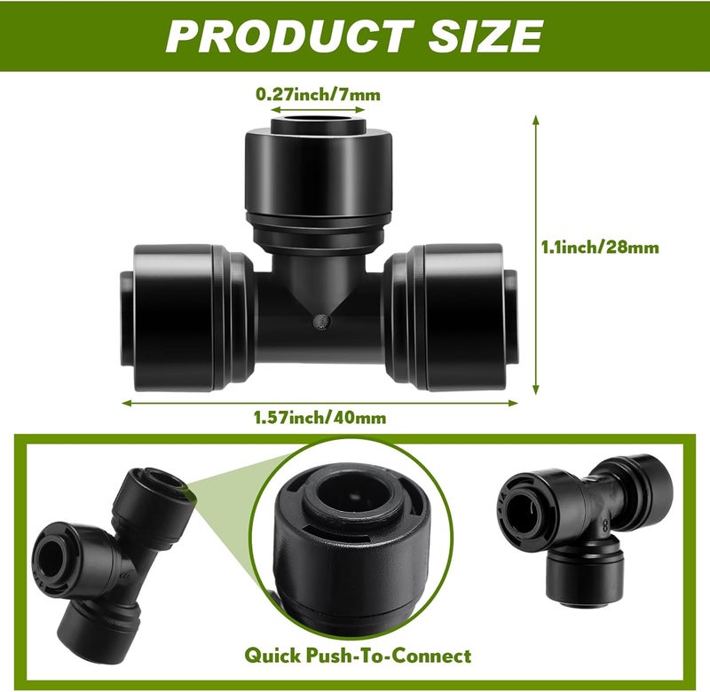 Glooglitter 30 Pcs 1/4" Drip Irrigation Tee Connectors for Drip Tube Quick Connect Drip Irrigation Parts Fittings for 1/4 Inch(6.35mm) Irrigation Tubing Drip or Sprinkler (Black,Tee Connector) - Image 2