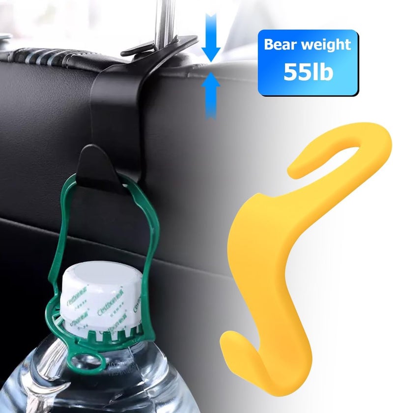 Hanemia 4PCS Car Back Seat Headrest Hooks, Rear Car Seat Storage Headrest Hanger Holder Hooks Organizer, Universal Auto Interior Accessories for Bag Purse Handbag Cloth Coats Grocery (Yellow) Budget friendly sizing alternatives - Image 4
