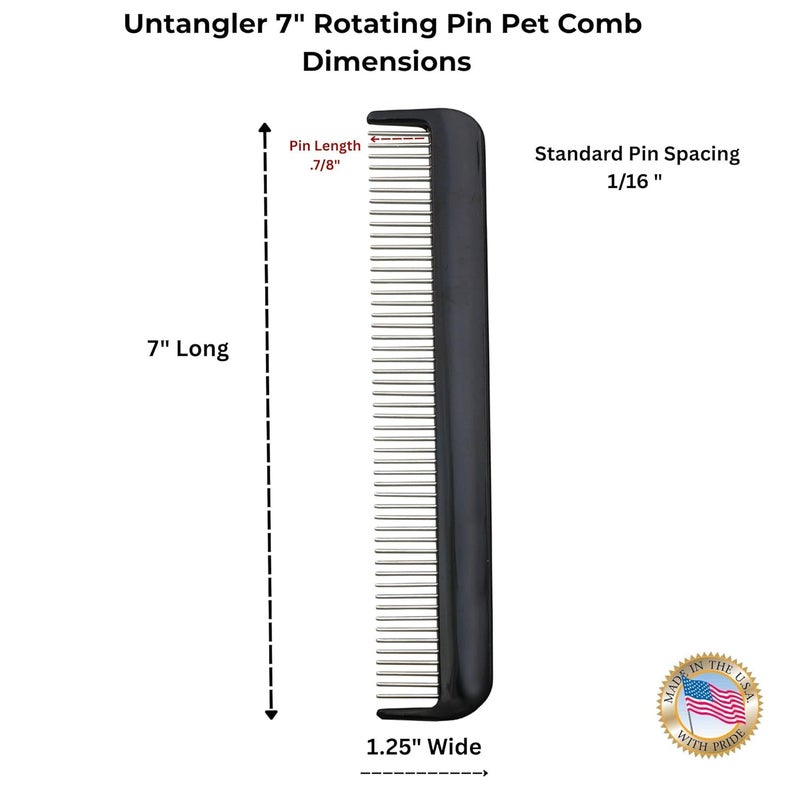 Untangler Pet comb for easy mat removal - silky smooth rotating teeth untangles without causing pain to pets (7" Onyx Black) - Image 3