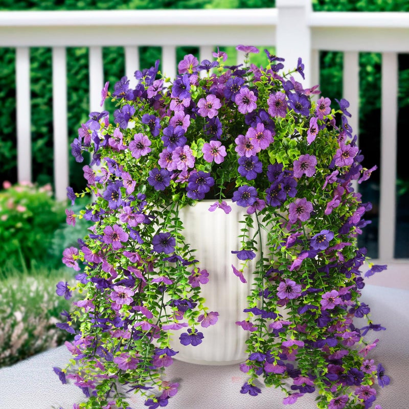 ZFProcess Artificial Hanging Flowers Plants for Outdoor Spring Decoration, 2PCS Faux Silk Daisy UV Resistant Look Real for Outside Home Indoor Planter Porch Window Yard Decor(Dark Orchid) - Image 1
