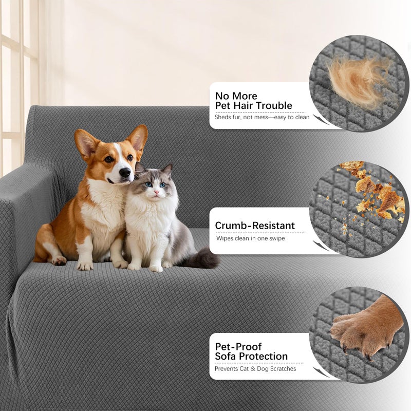 Arfntevss Stretch Sectional Couch Covers L Shaped Corner Sectional Sofa Cover Washable Jacquard Soft Fleece U Shape Sofa Slipcovers Anti Slip Furniture Protector for Dogs Pets (X-Large, Gray) - Image 3