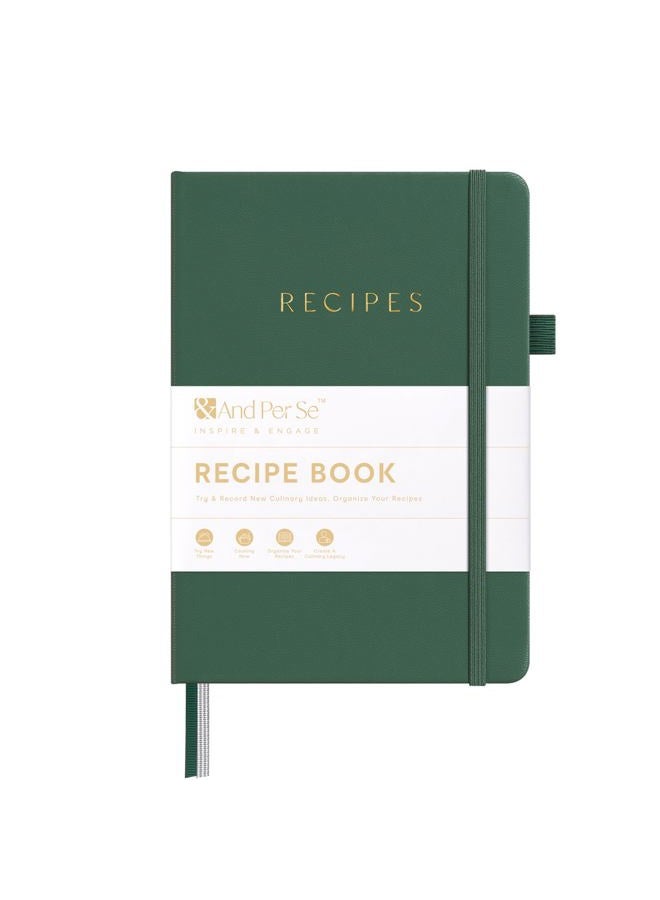 &And Per Se Recipe Book to Write in Your Own Recipes, Blank Recipe Book with Water-Resistant Hardcover, Empty CookBook to Organize Your Recipes - 5.7 X 8 Inches(Green) - Image 1