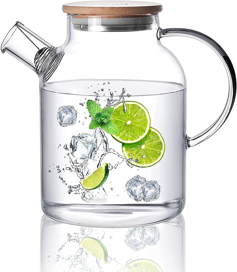 RADHIKA STORE RADHIKA STORE Glass Water Jug 1800 ml Carafe Pitcher with Stainless Steel Infuser Lid and Spout Heat Resistant Pitcher for HotCold Water Bottle Milk Juice Iced Tea 1 Pcs Clear - Image 1