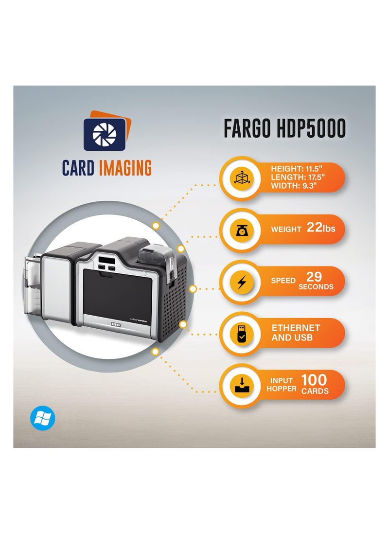 Fargo - Fargo HDP5000 Dual Side w Mag Encoder ID Card Printer & Supplies Bundle with Card Imaging Software 89013 - Image 1